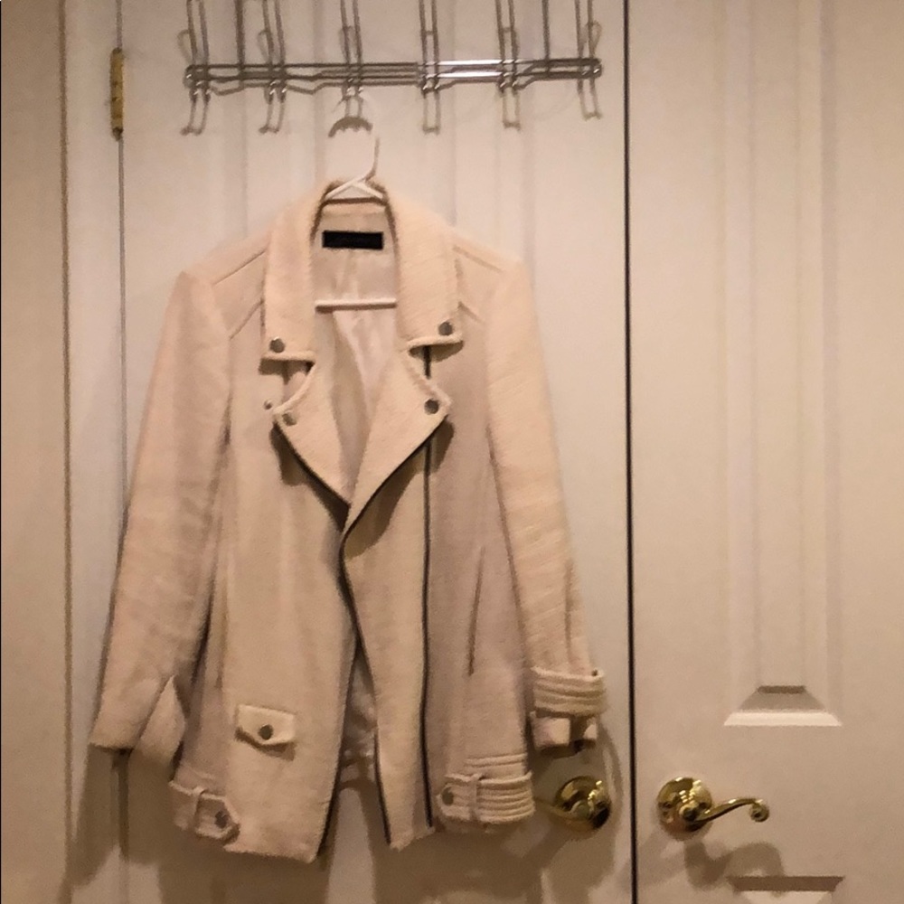 ZARA white zip up coat L